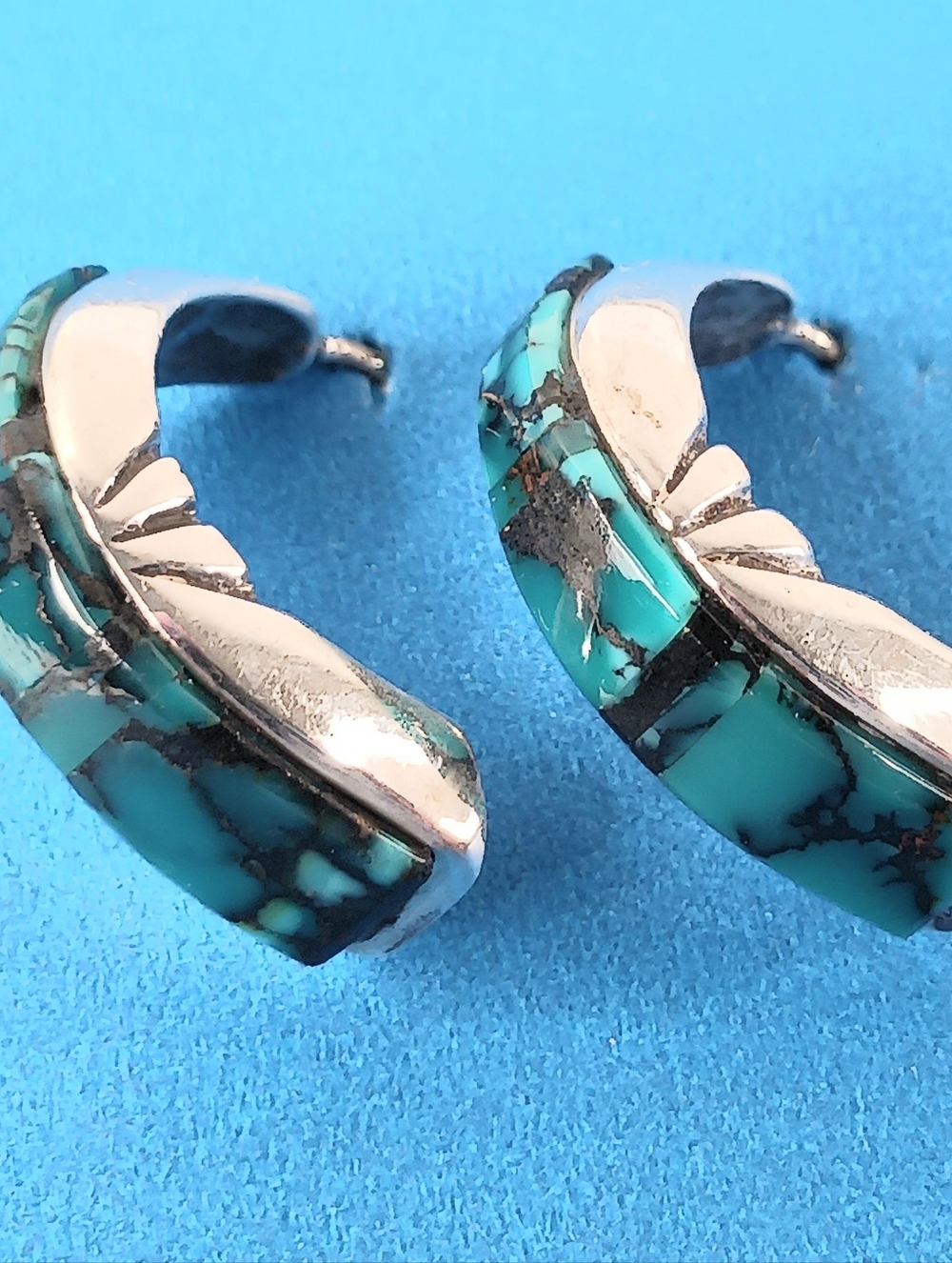 Earrings Vintage 925 Turquoise Inlay Native American Navajo  Artist Signed